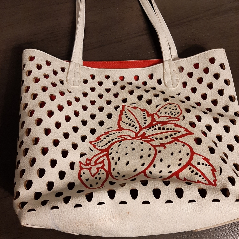 White Bag With Strawberries And Laser Cut Outs